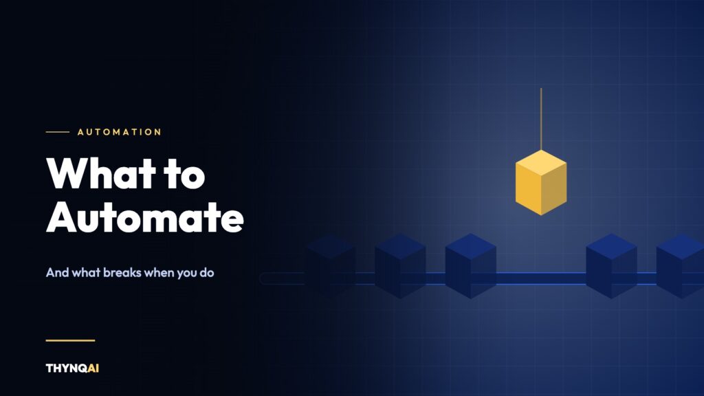 A conveyor of blue cubes with one gold cube lifted out for review, illustrating human-in-the-loop automation