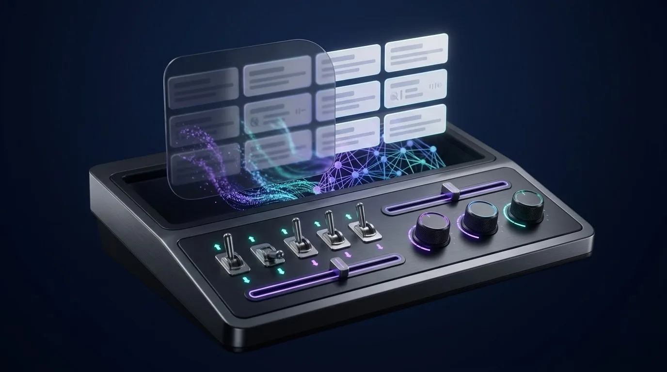 Control panel of switches and dials representing guardrails for AI Max campaigns
